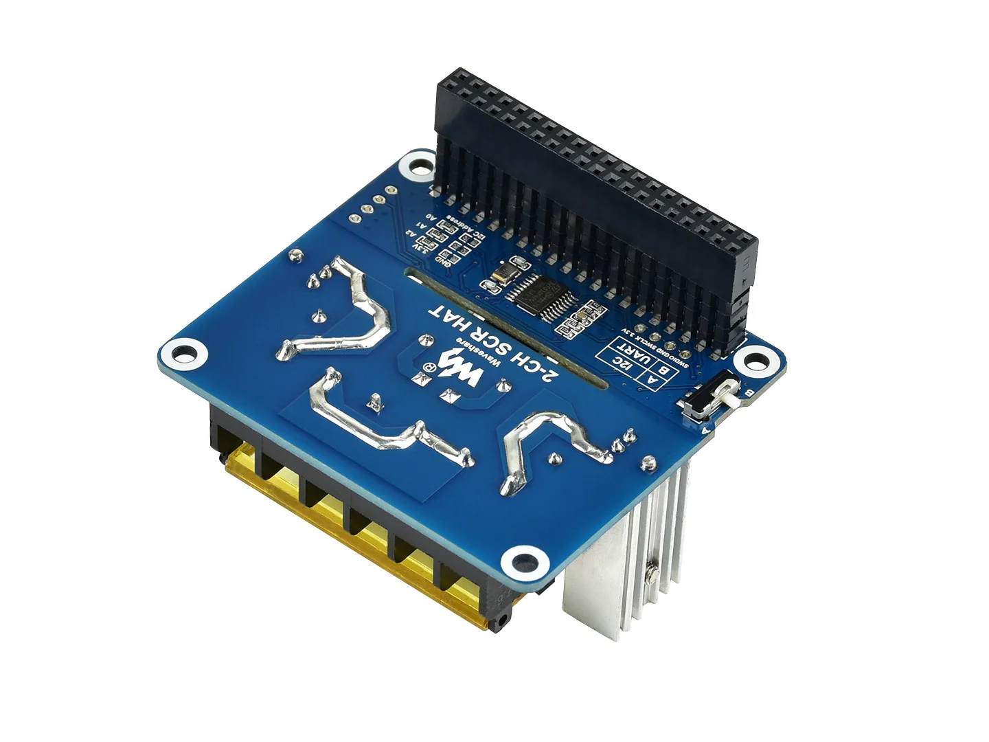 Waveshare 2-CH Dual Channels Bidirectional Triac HAT for Raspberry Pi, Integrated MCU Commands Control UART I2C