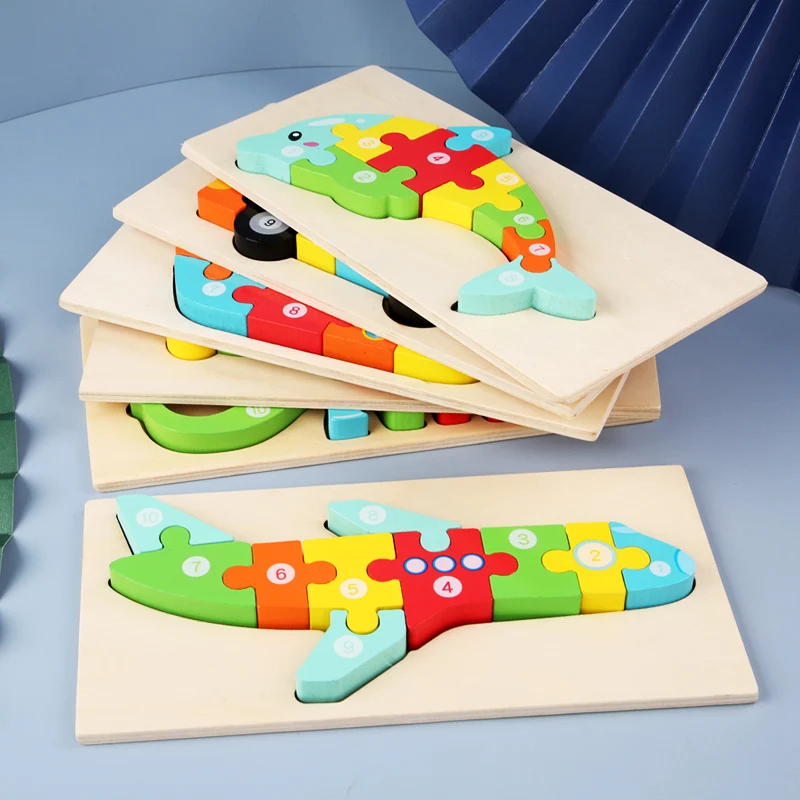 2020 hot selling kids wooden jigsaw puzzles wood toy dinosaur shape animal custom wooden puzzle