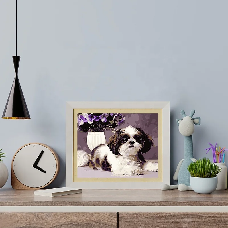 ROYALDREAM Custom pets photo design painting Cute dog painting DIY hand painted oil painting by numbers