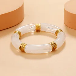 Fahion Bamboo Tube Bangles Bracelet Chunky Curved Stacking Clear Acrylic Colorful Beads Stretchable Friendship Gold Bracelets