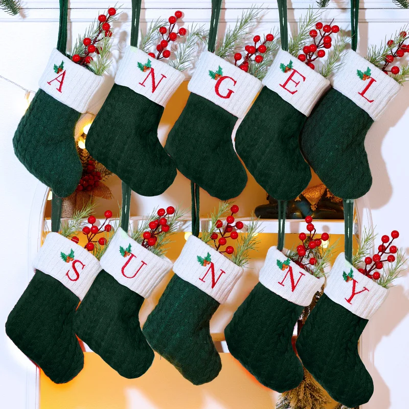 Factory Wholesale Christmas Fluffy Cotton Woven Stockings With Decorative Festive Knit Christmas Socks Gift  Bag