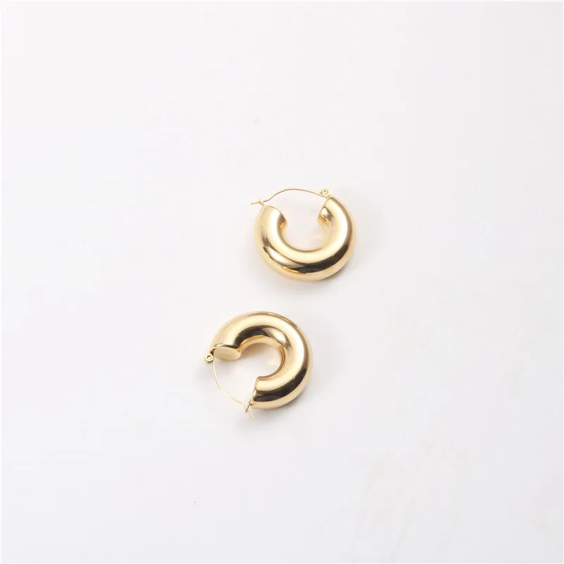 
 2021 Trendy Earring High End 18K PVD Gold Link Hollow Tube Hoop Earring Stainless Steel Jewelry For Women GIft   (1600285811610)