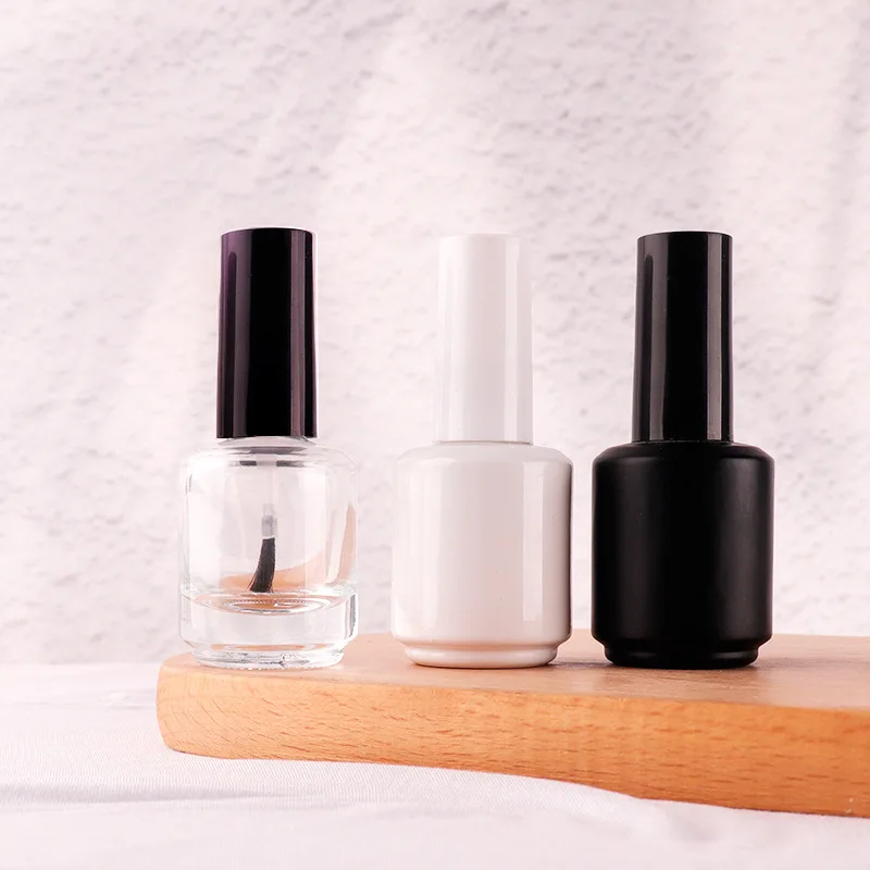 Stock available clear and black empty 5ml 10ml 15ml nail polish round glass bottle with brush