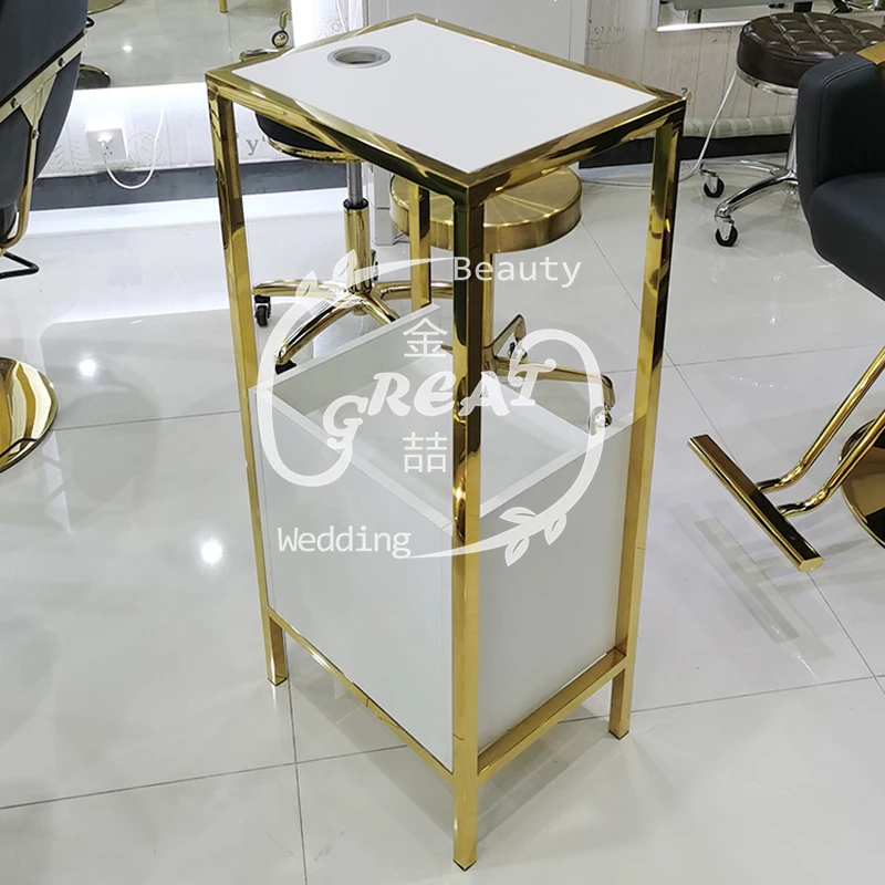 Great Foshan Factory Modern White Cheap Gold Metal Salon Trolley