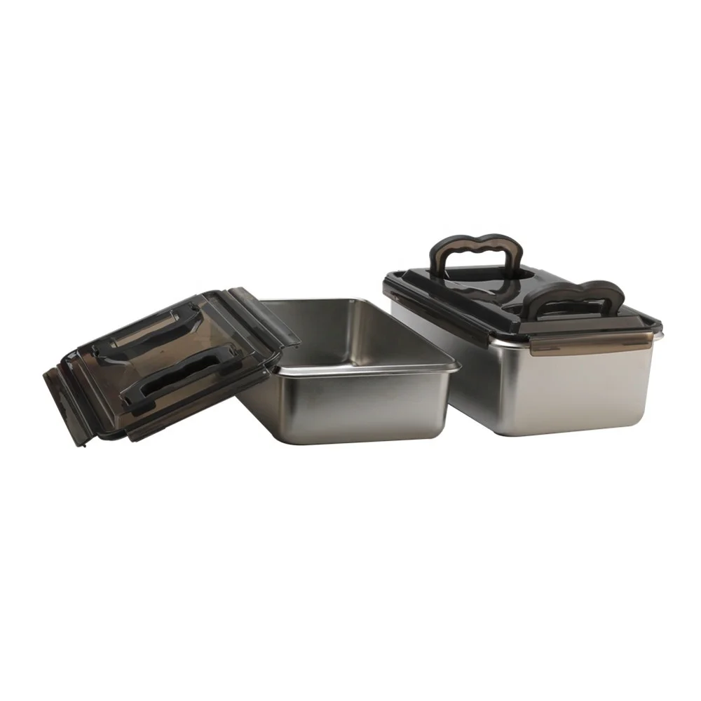 Stainless Steel BPA Free Rectangular   Airtight Kimchi/Pickle/Food Storage Container Saver,2 Handle