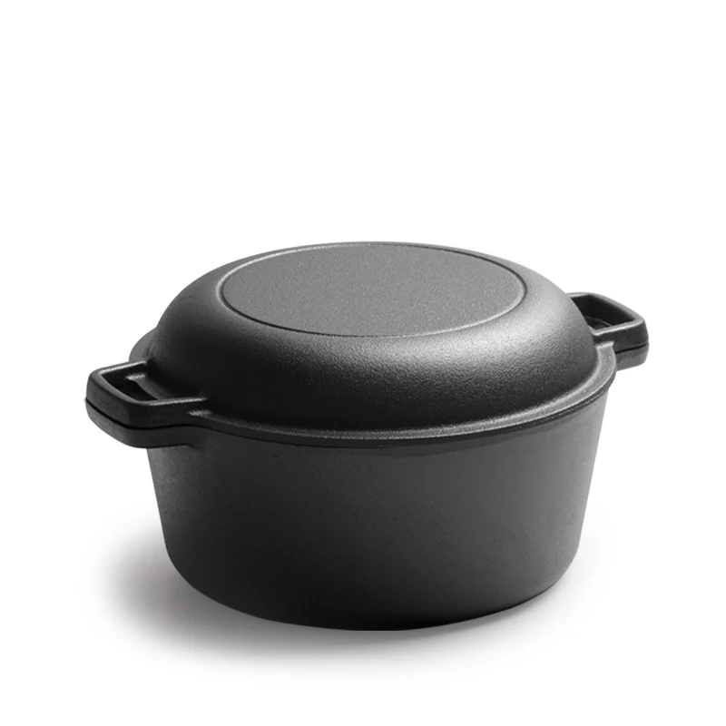 Wholesale 26cm Pre-seasoned Dual Handle Dutch Ovens Cast Iron 2 in 1 Casserole Cast Iron Double Dutch Oven with skillet lid