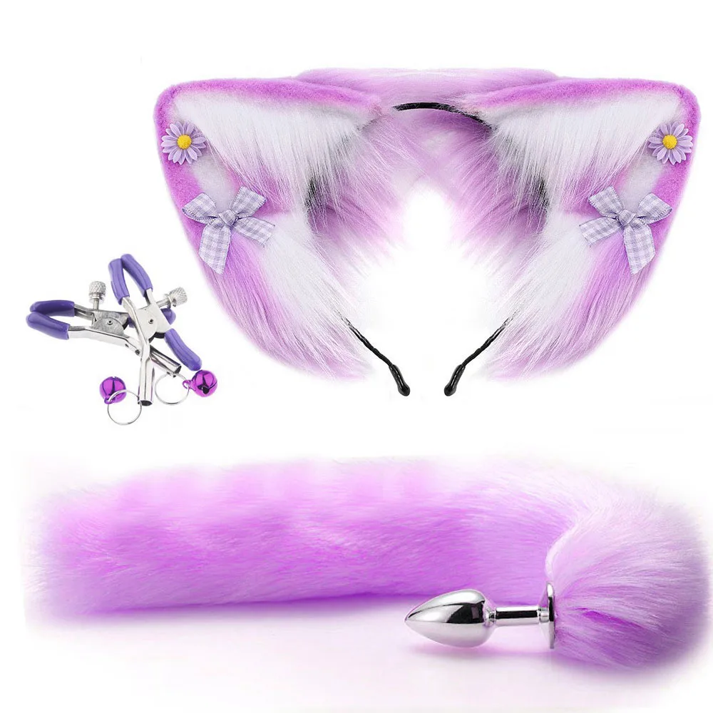 Party Cosplay Costume Gifts Anal Toys Plug Fox Tail Clip Ears Butt Plug Set Couple Game Play Adult Sex Toy Fancy