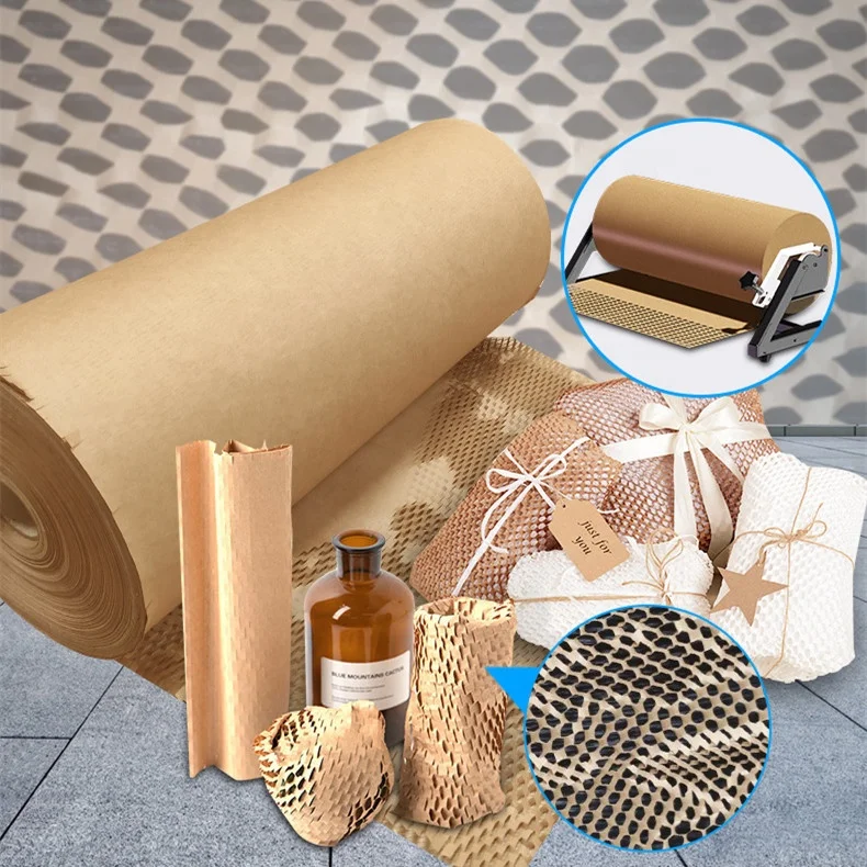 Perforated-Packing Cushioning Wrap Honeycomb Packaging Paper Rolls with 20 Fragile Sticker Labels