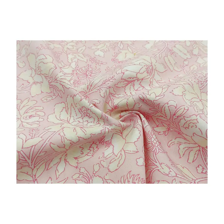 Warm Pink Floral Pattern Printed Fabric for Shirt Dress 100% Cotton Plain