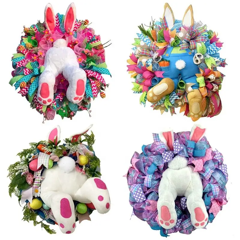 Wholesale Creative Artificial Flower Eggs Bunny Ornaments Room Door Garland Deco Door Hanging Decoration Easter Door Wreath 345g