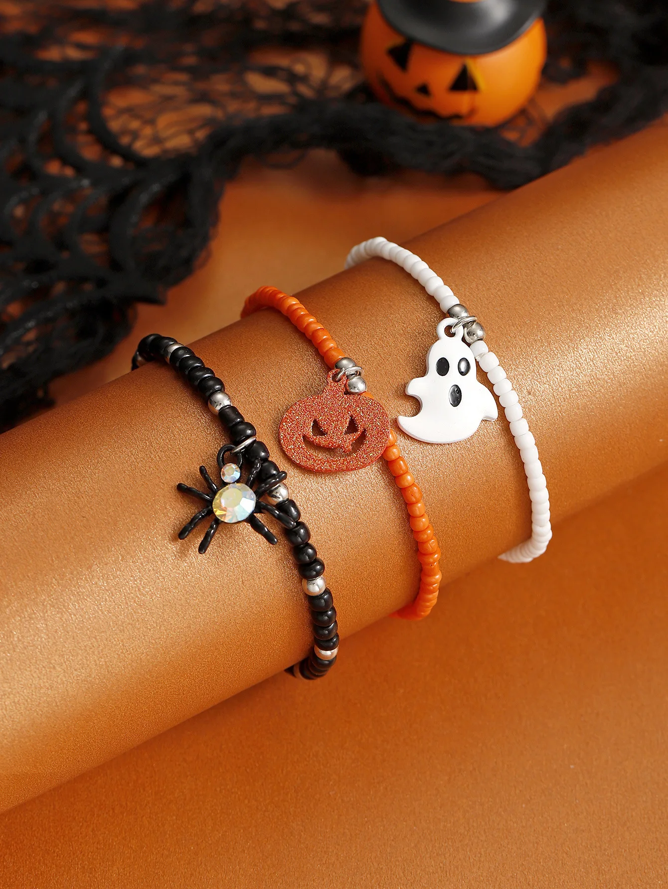 Wholesale Halloween Bracelet Combination Dark Funny Spider Ghost Pumpkin Beaded Bracelet