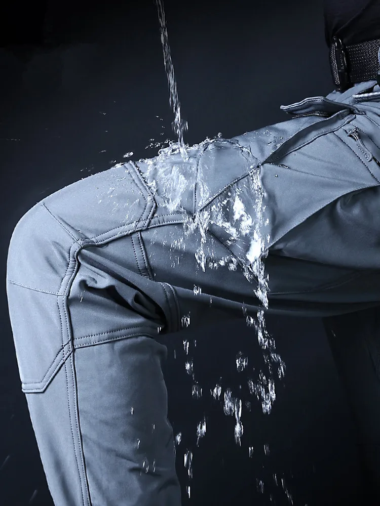 Winter  shark skin soft shell trousers men thick warm windproof waterproof fleece pants hiking pants tactical pants