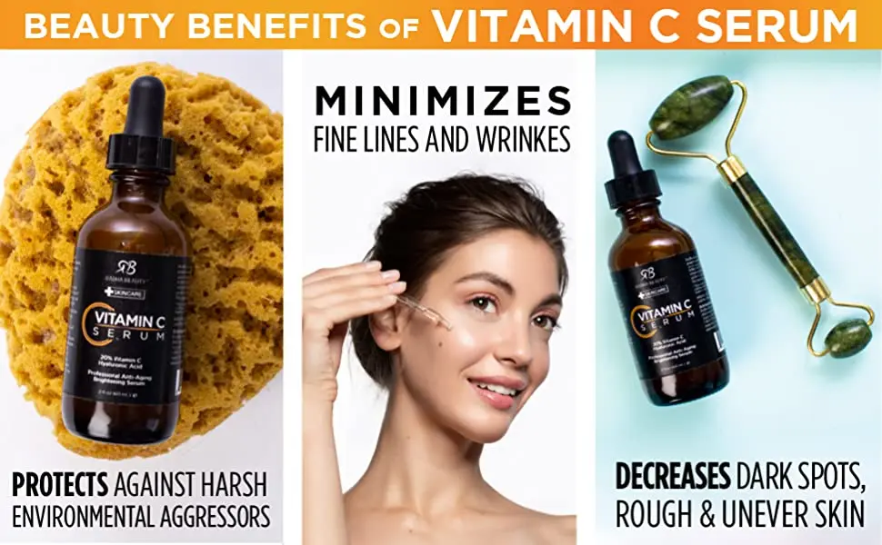  Сыворотка Radha Beauty с гиалуроновой кислотой для кожи 2 fl. Унция пропитанная витамином C Е зеленым чаем масло жожоба