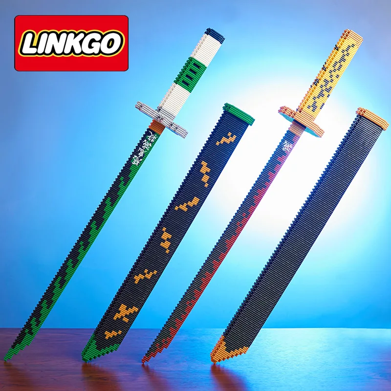 New Arrivals Linkgo Demon Sword Micro Building Block Toys Collection Assembled Inosuke Kibutsuji Muzan Mini Brick Sword
