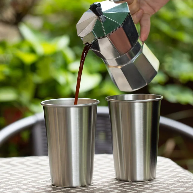 reusable cup Single Wall Stainless Steel Pint Cups 12OZ tumbler  16oz beer tumbler for Kids Cups With Silicone Lids & Sleeves