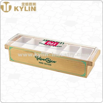Bar wooden condiment caddy 6 compartment sauce caddy snacks tray condiment holders for restaurants