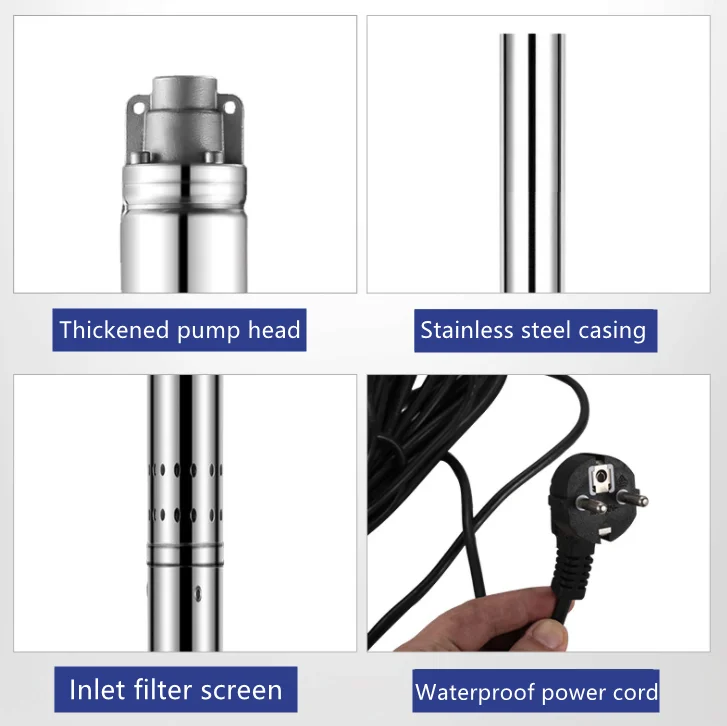 Reliable factory 0.5 0.75 hp  water submersible pump   stainless steel screw AC/DC  pump