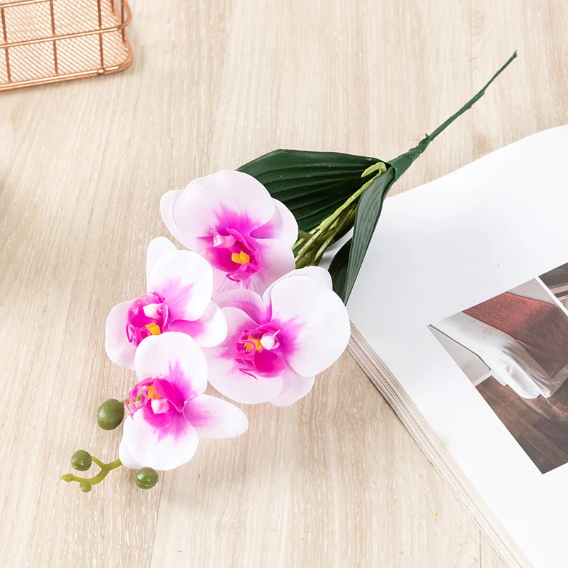 Quality Artificial Flowers Soft Glue Feel 4-head Phalaenopsis Wedding Home Decoration Flowers  Butterfly Orchid