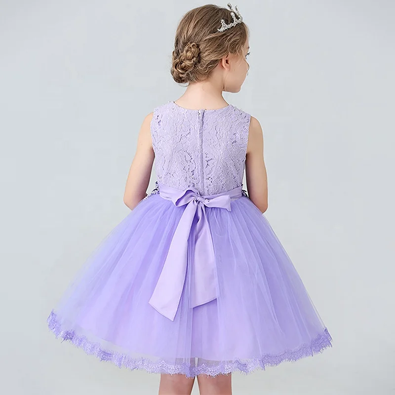 Flowers Girls Birthday Pageant Dresses Light Blue Little Princess Tutu Wedding Bow Tie Ball Gown Cute Clothes Kids Dress