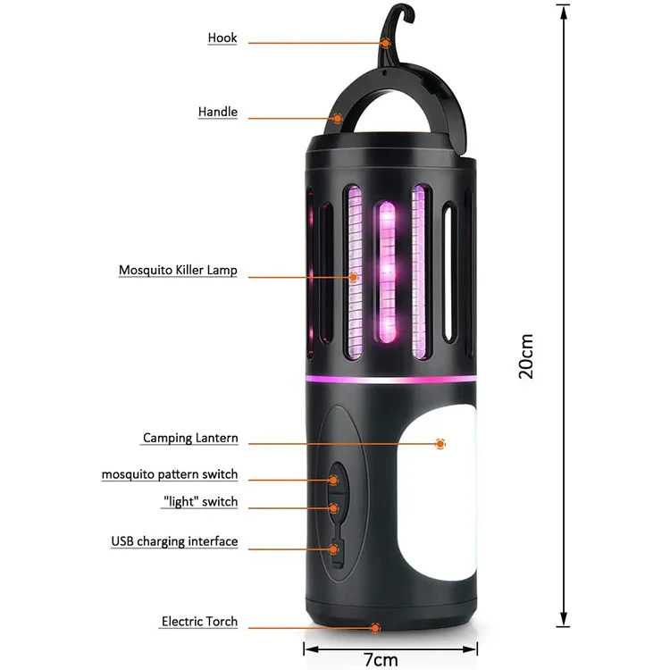 
Outdoor Camping Hiking Waterproof Rechargeable Plastic Repellent Electric Led USB Mosquito Killer Light Lamp 