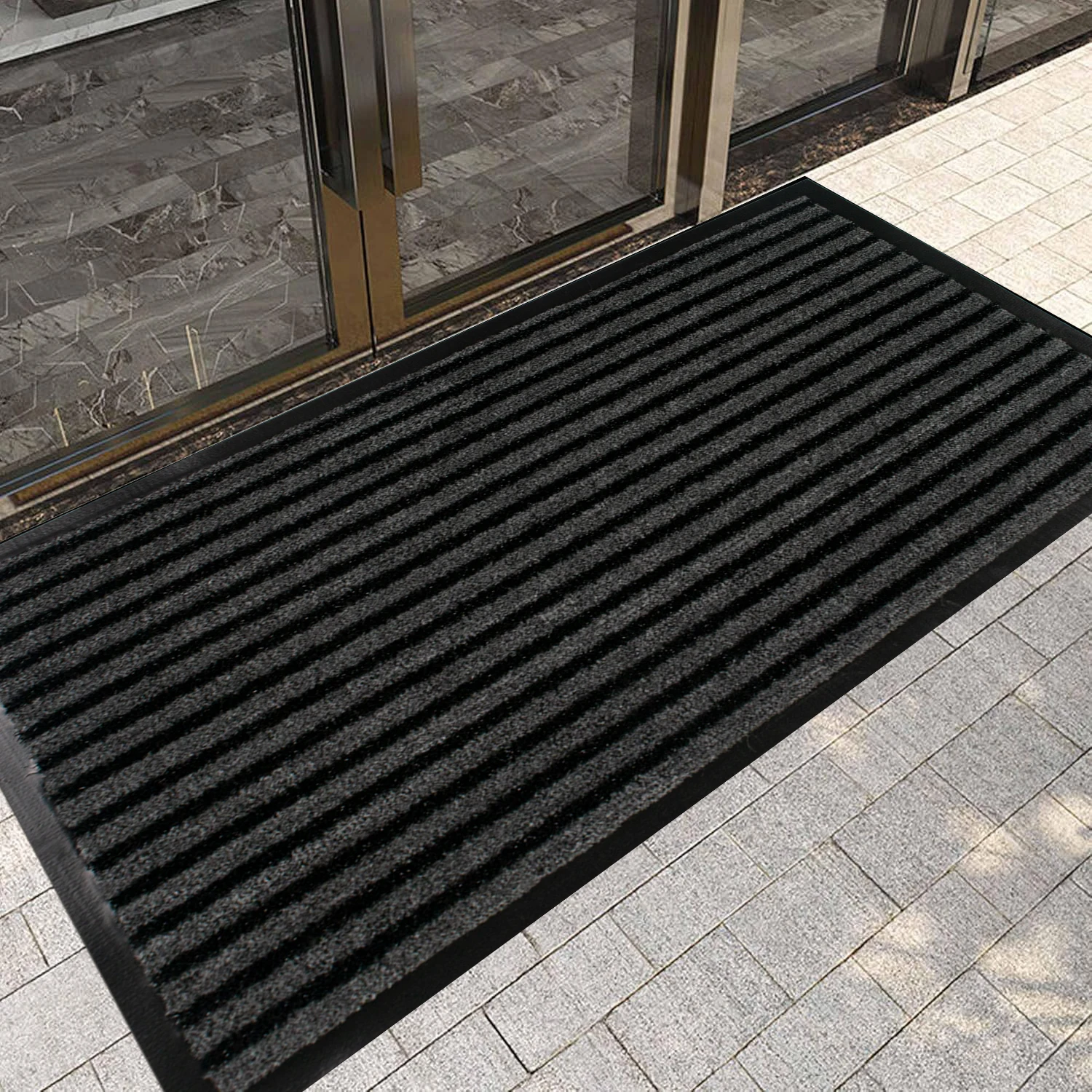 Indoor/Outdoor Entrance Floor Mat with Non-Slip Rubber Backing, Fabric Border, Stain Resistant and Quick Drying