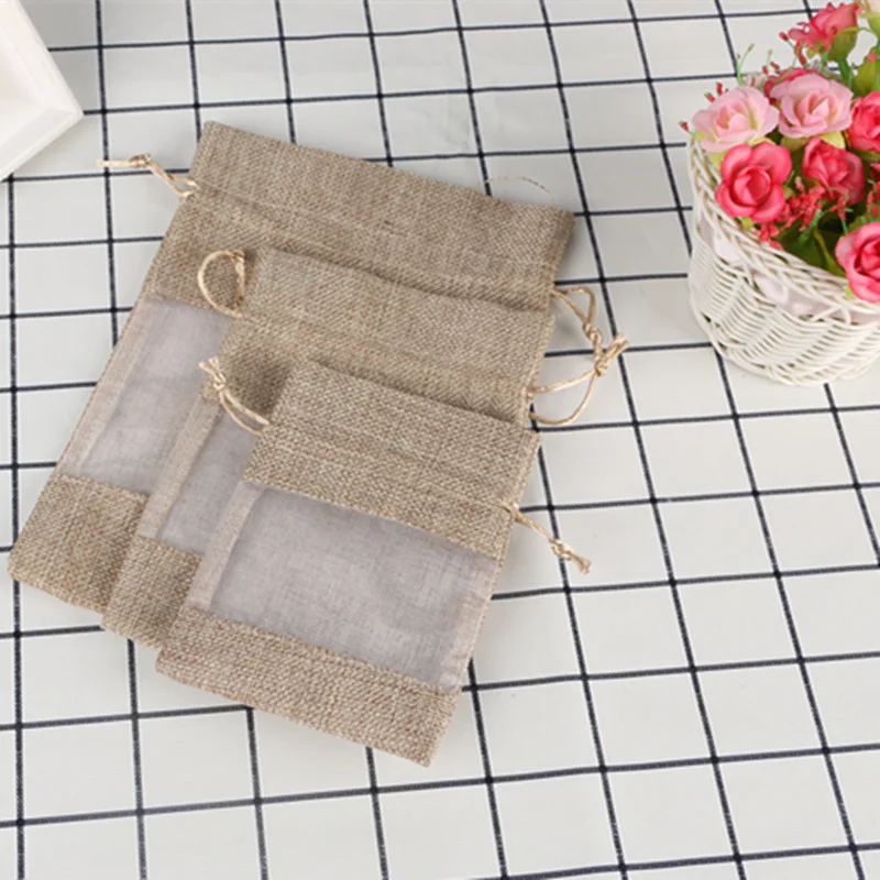 Organza Jute Bags Burlap Drawstring Bag Wedding Party Favors Gift Bags For Coffee Beans Candy Makeup Jewelry Packaging