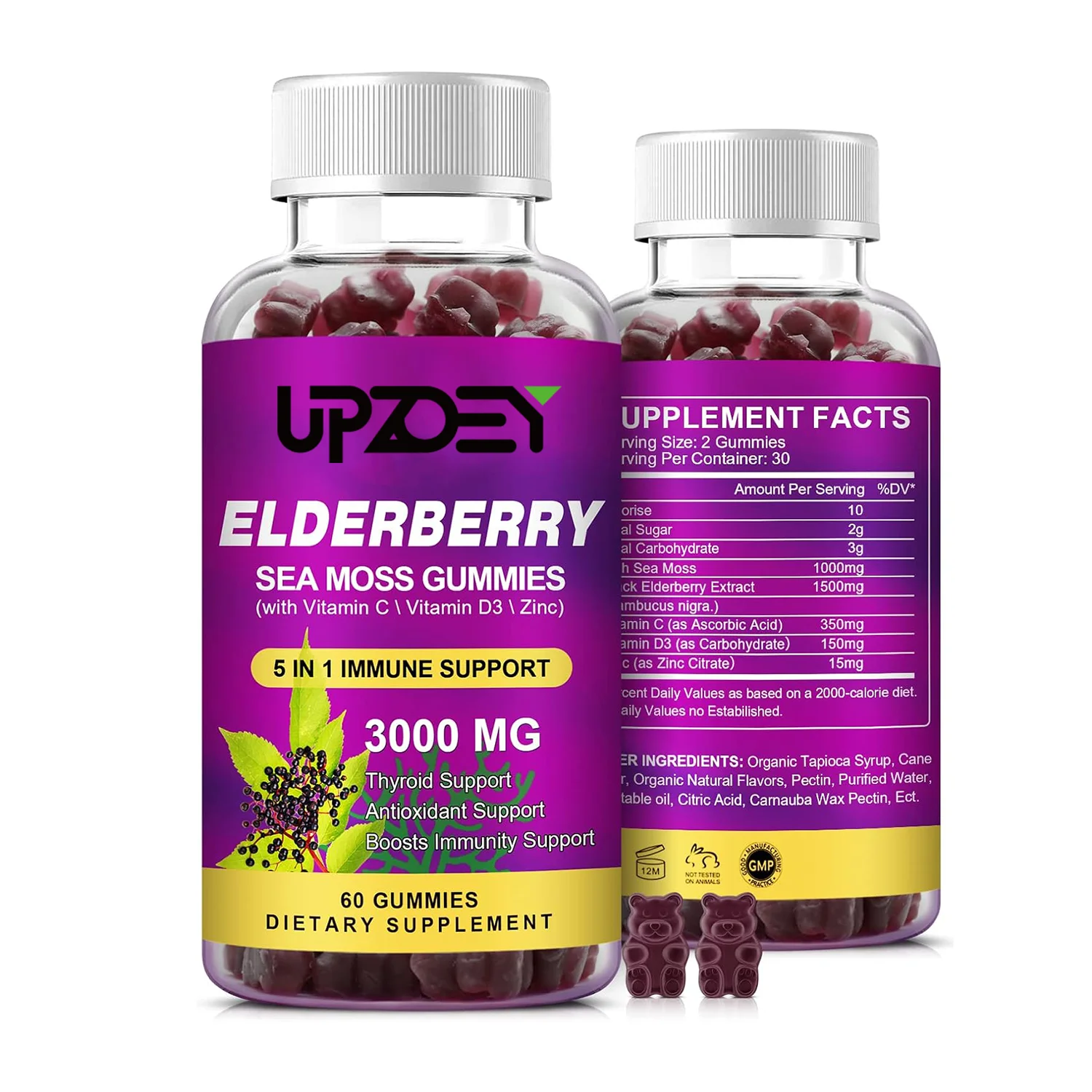 Elderberry Gummies with Vitamin D,C3,Zinc Boost Immune & Energy Support Supplements,Promote Joint and Digestion System Support
