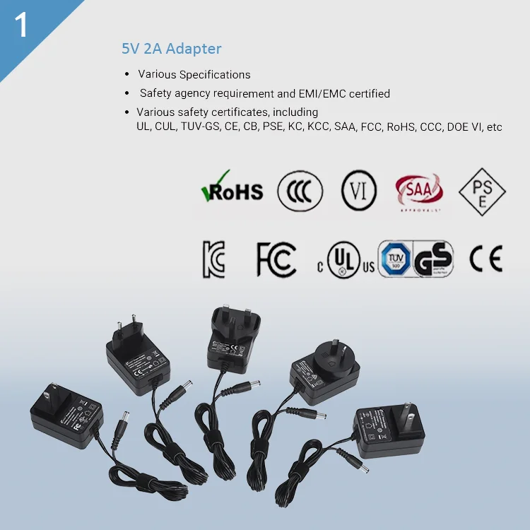 
10W 5V 2A plug-in ac dc adapter, 5 volt 2 amp wall mounted power adapter Input 100-240V Ac 50/60Hz 