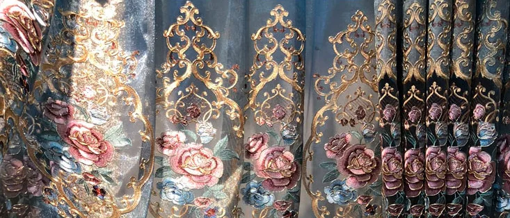 Curtain living room hollowed out gold embroidered CURTAIN FABRIC chenille window screen accept finished process punch fold
