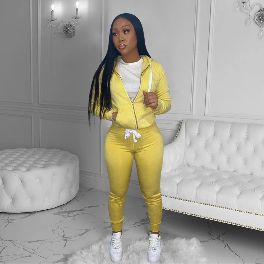 womens winter clothing 2021 zipper hoodie set cotton thick fleece Sweatsuit woman tracksuit two piece jogger Set