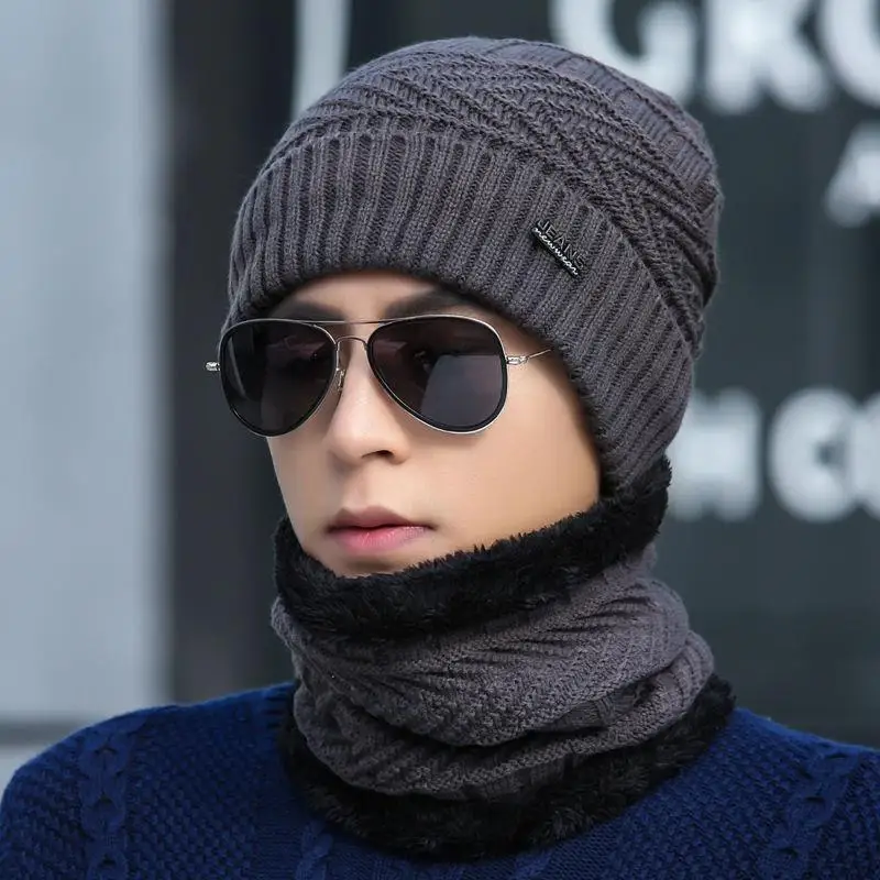 Wholesale High Quality Winter Men and Women Korean Wool Knitted Beanie Hat winter warm hat scarf set