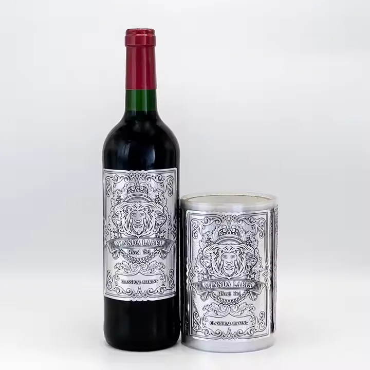 Custom Premium Silver-Embossed Glossy PVC, Metal, Aluminum, or PET Waterproof Logo Stickers for Wine Packaging Sheets.