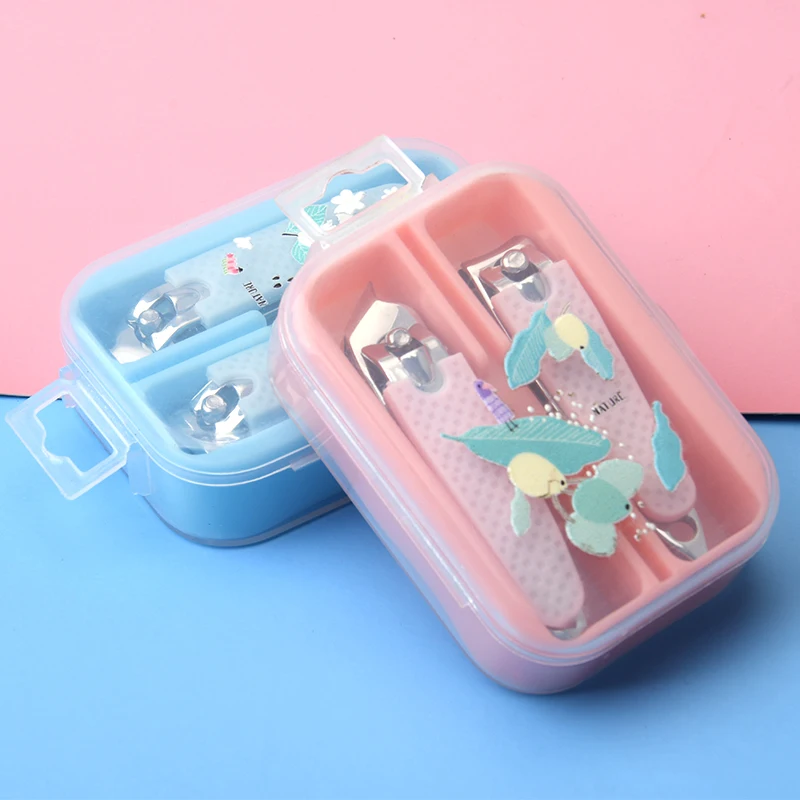 2-Piece Set Cute Mini Portable Nail Cutter Stainless Steel Set Oblique Mouth and Flat Mouth  Nail Scissors for Manicure