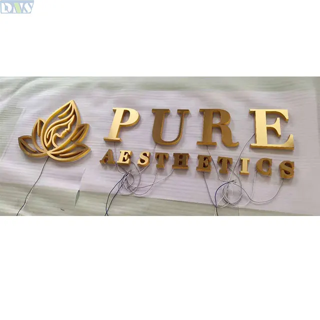 factory  price welcome signsign led   gold mirror acrylic backlit sign with warm white light