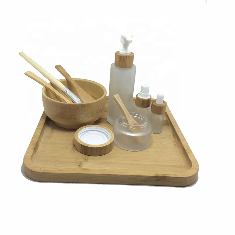 2023 New Makeup Tool DIY Bamboo Cosmetic Mixing Bowl Set, Equipped with Bamboo spatula and spoon