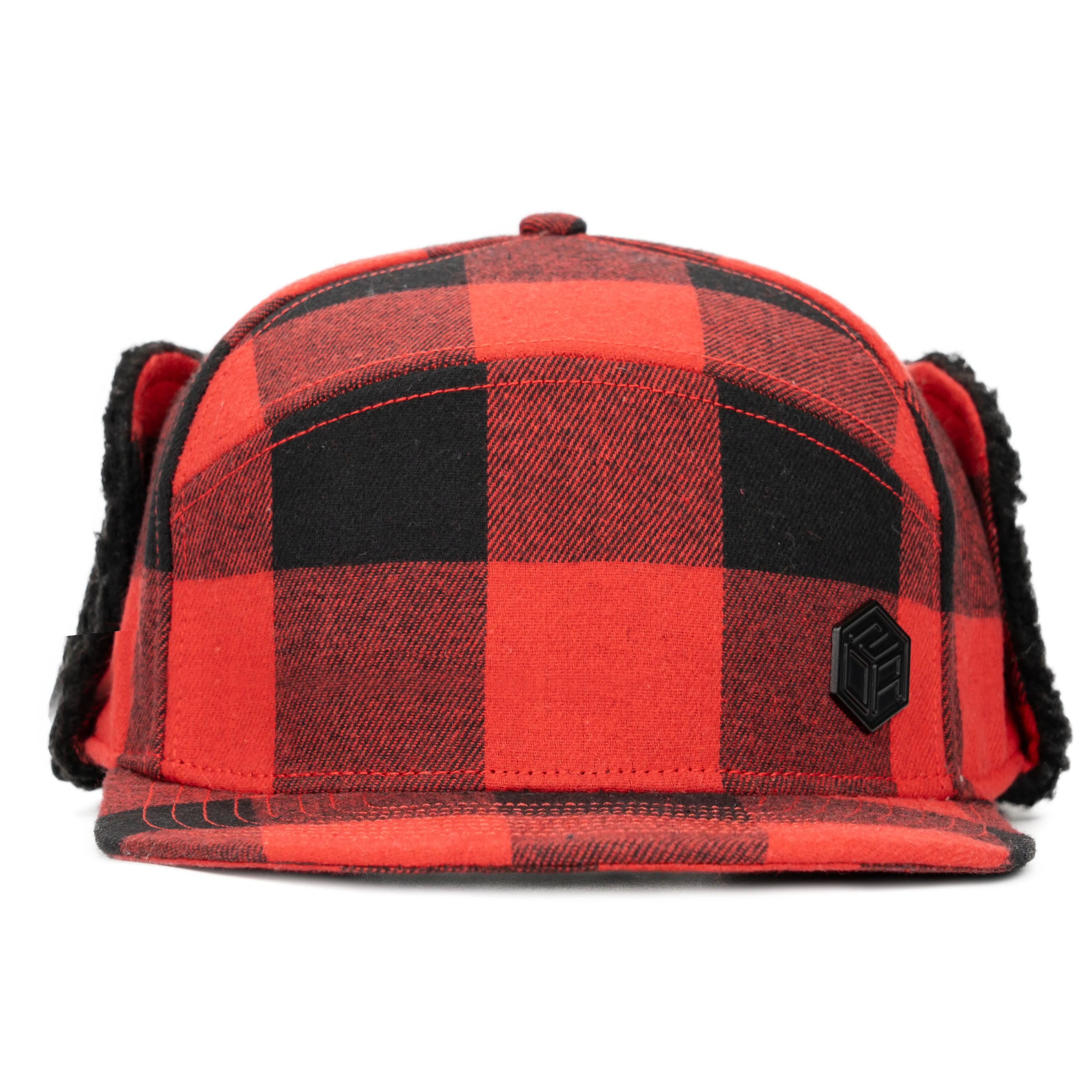 TCA Custom 6 panels rubber patch polyester earflap red snapback cap