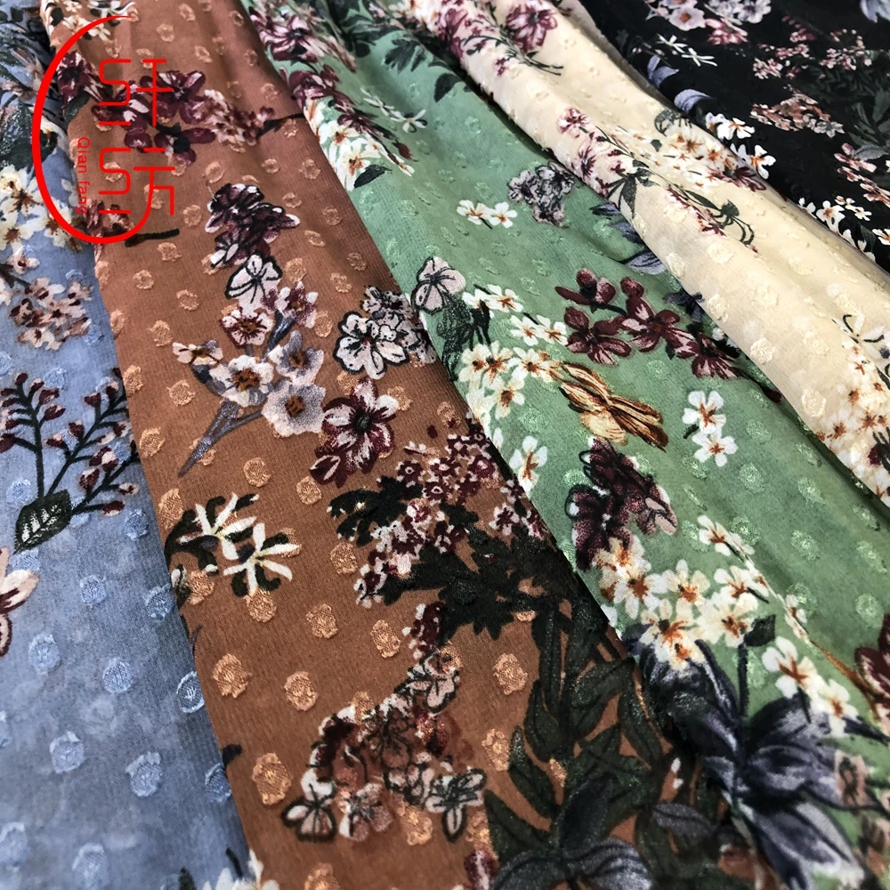 Fabric colorway dubai chiffon jacquard dot printed fabric chiffon african clothing fabric cloths for women dress in 80gsm