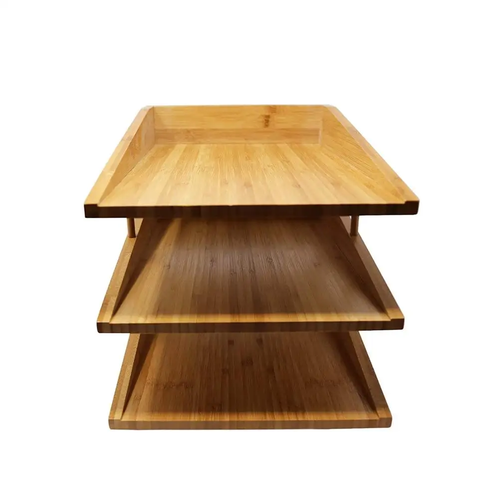 3 Tier Eco-friendly 100% bamboo file holder desk organizer for school office home