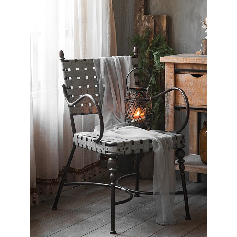 Retro Light Luxury French High White Small Garden Camping Metal Dinning Outdoor Chairs With Arm