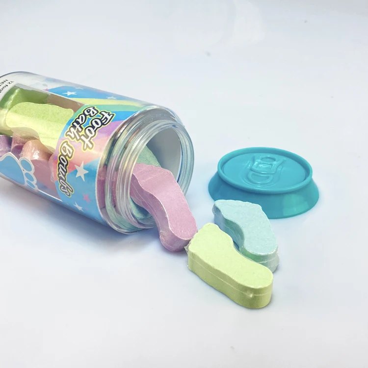 flower heart foot shape bath steamer fizzer tablet in Soda can packaging bath bomb oem odm little bath gift for kid