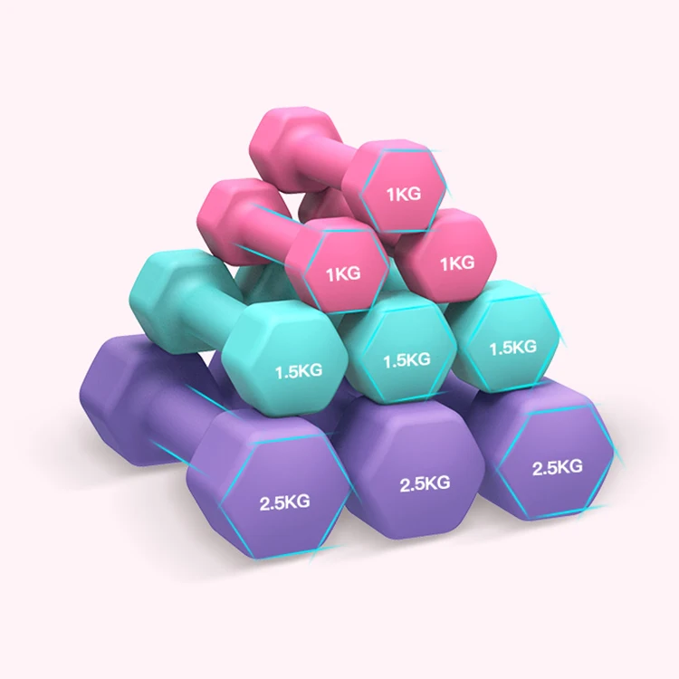 Factory custom women use Colorful gym equipment custom hex rubber dumbbell set with smooth or polish surface
