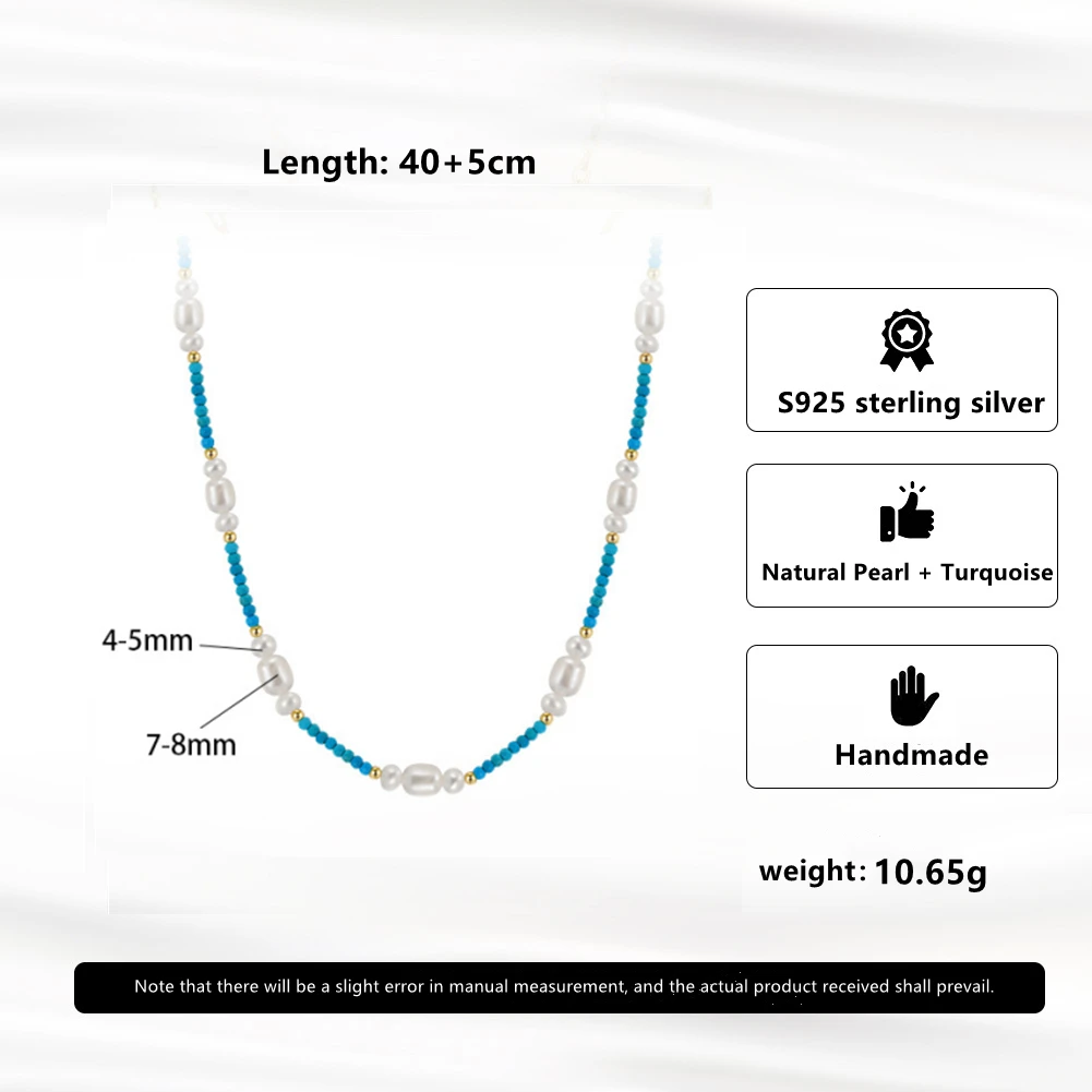 Elegant Vintage Natural Stone Freshwater Pearl Turquoise Necklace for Women