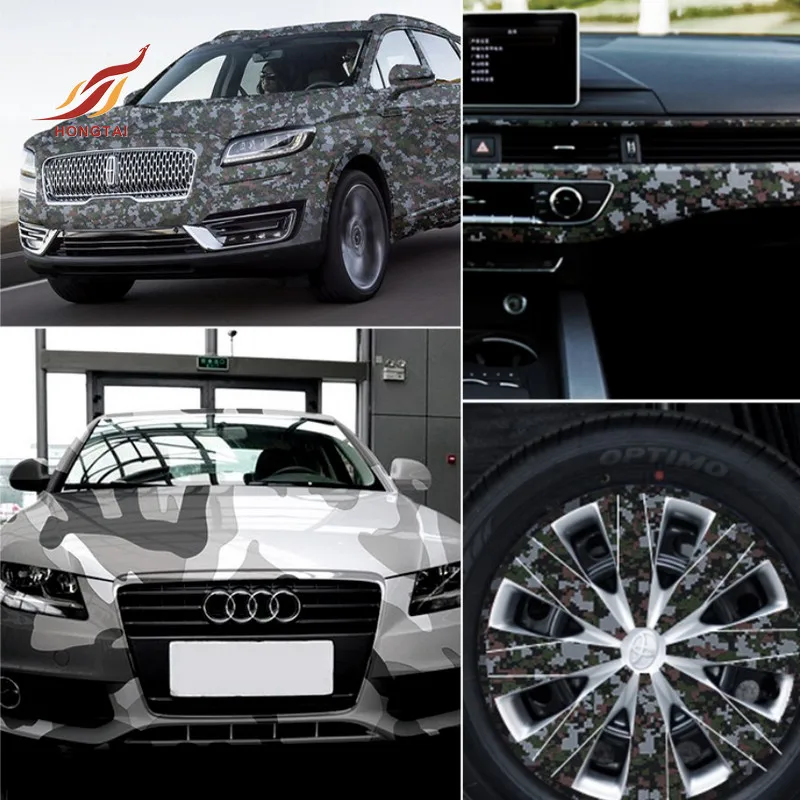 hot sale bubble free digital camo wrap vinyl black white gray snow camouflage vinyl