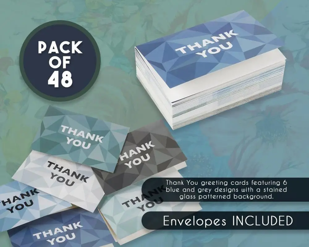 Pack of 48 /24 /12 Greeting Cards Thank you Card Set with Envelope Included Gift Packaging two fold greeting Cards
