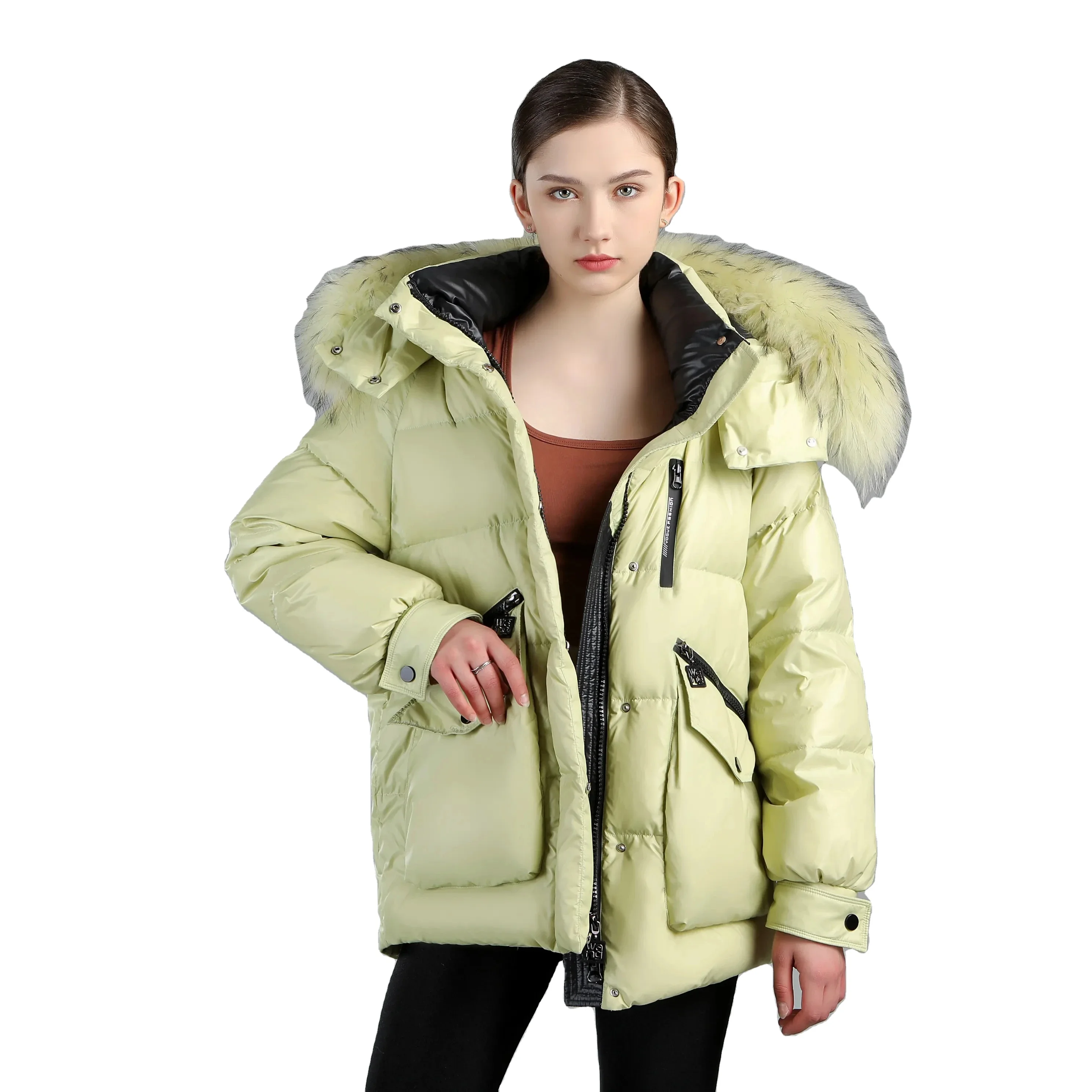Custom Clothing Manufacturers Women Puffer Coats Wolf Fur Ruff Original Windproof Down Jackets Ladies Winter Warm Hooded Parkas