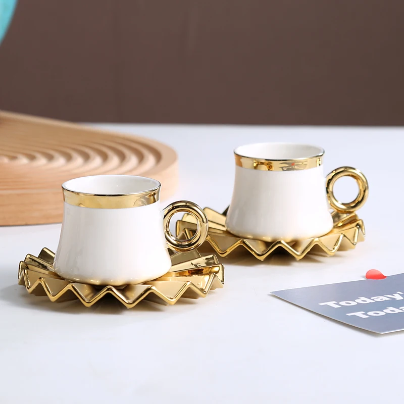 Ceramic Cup Set for Tea& Coffee Espresso Color Gold  Porcelain Turkish Cup and Saucer