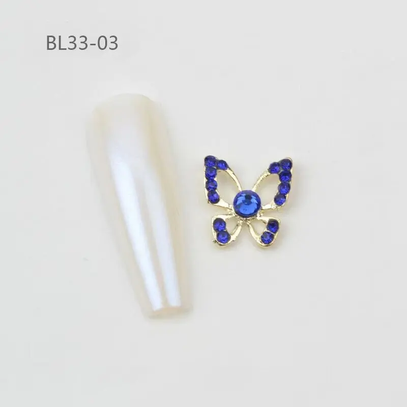 Wholesale 3D Luxury Jewelry Designer Nail Charms Metal Hollow Out Butterfly Nail Art Rhinestone Decorations