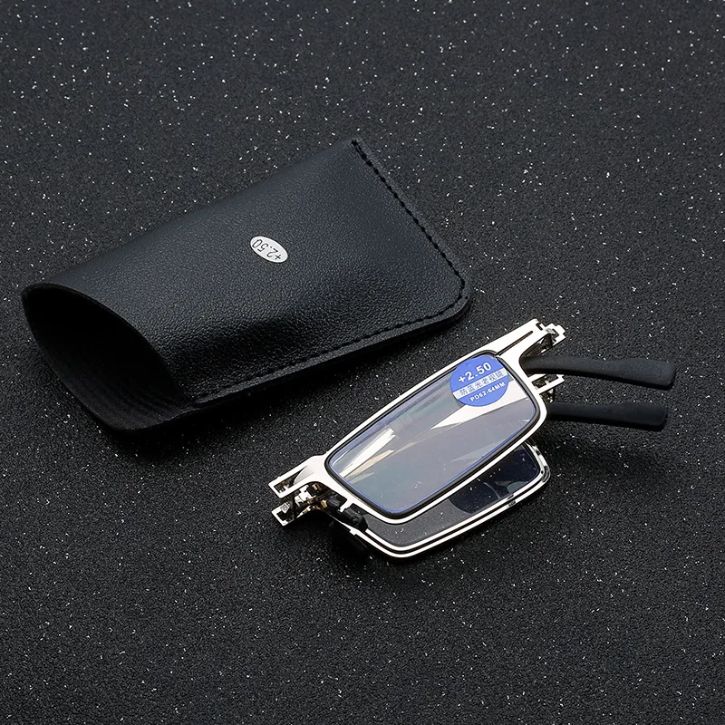 New Mini Metal Folding Reading Glasses Small Round Square Portable Foldable Blue Light Blocking Reading Glasses With Case