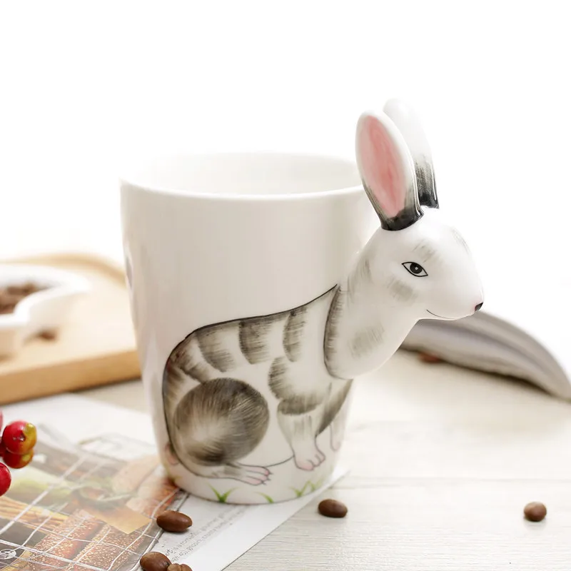 
Hot sale Pure Hand-painted Cerami canimal 3d mug rabbit ceramic coffee mug bunny ceramic mug with tentacle handle 