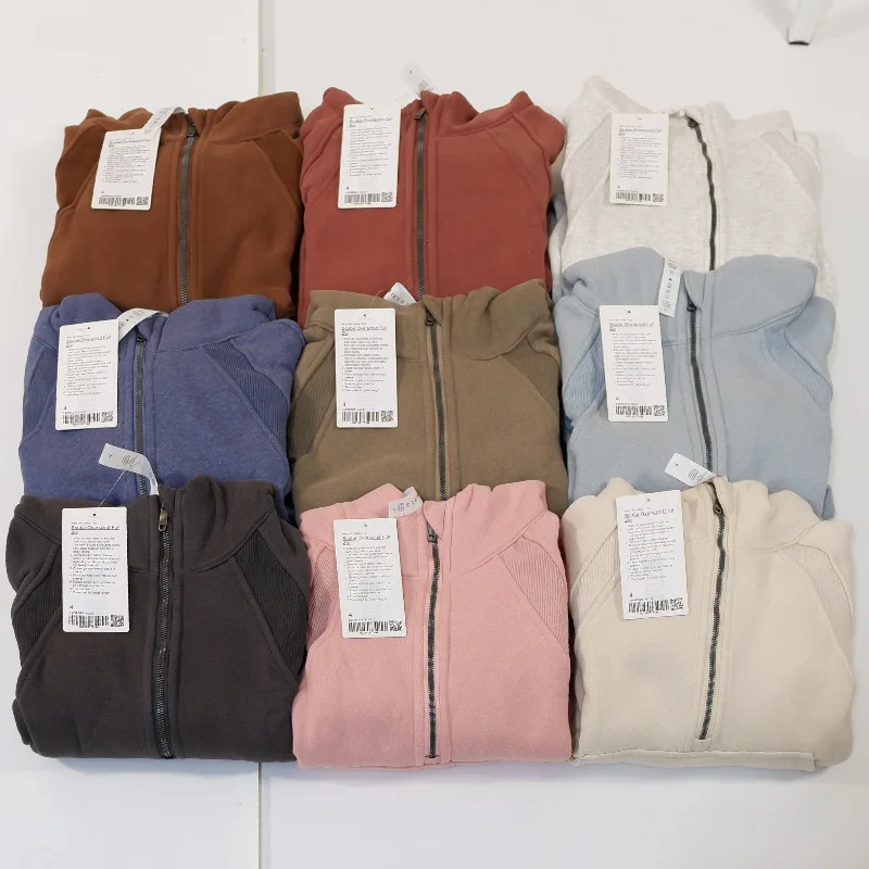 Lu logo Scuba Half Zip Hoodie Jacket With Logo Women Winter Warm Fleece Sports Coat Fitness Sweatshirts Gym Loose Long Sleeve Yo